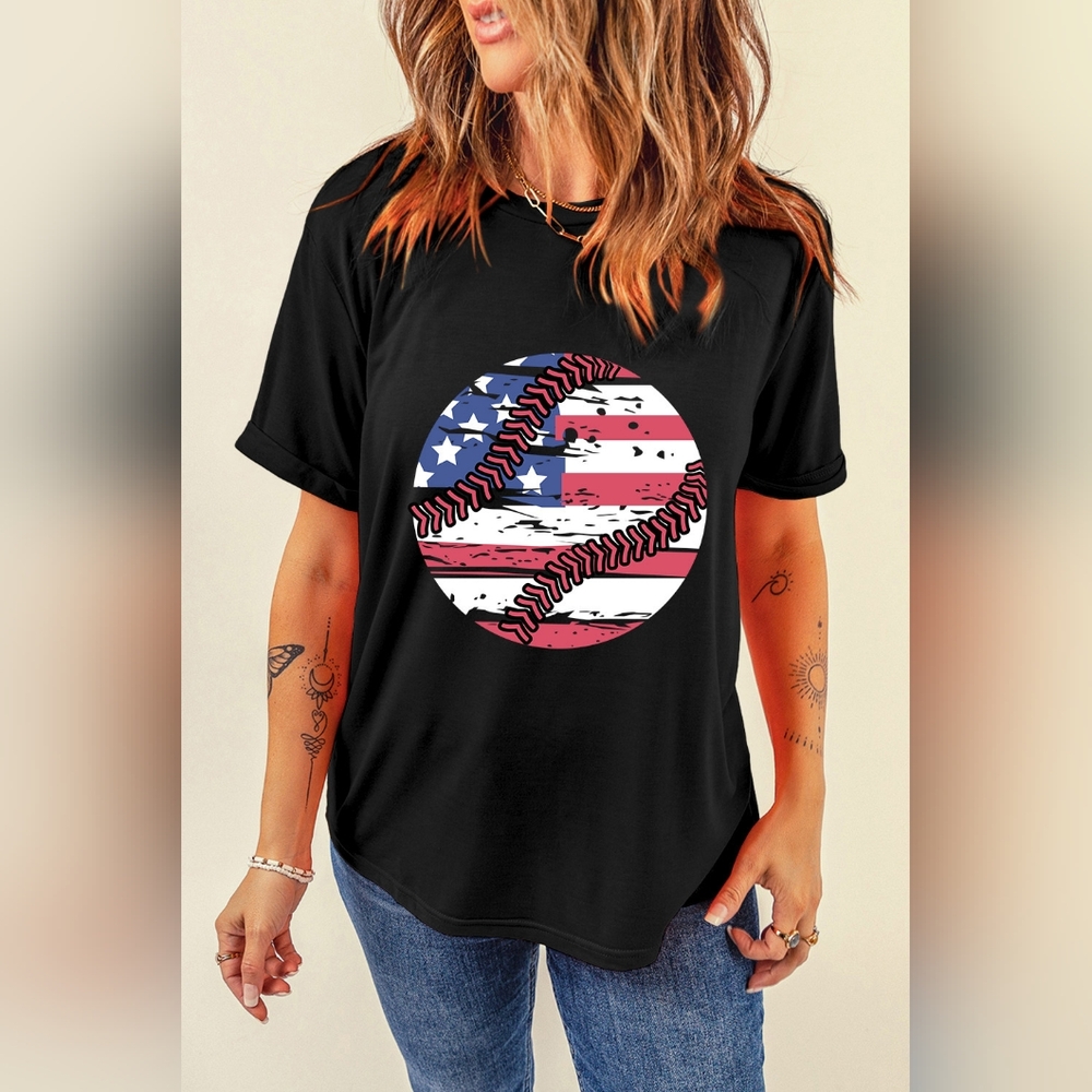 Baseball American Flag Graphic Shirt Patriotic Womens Lightweight Short Sleeve - Picture 6 of 13